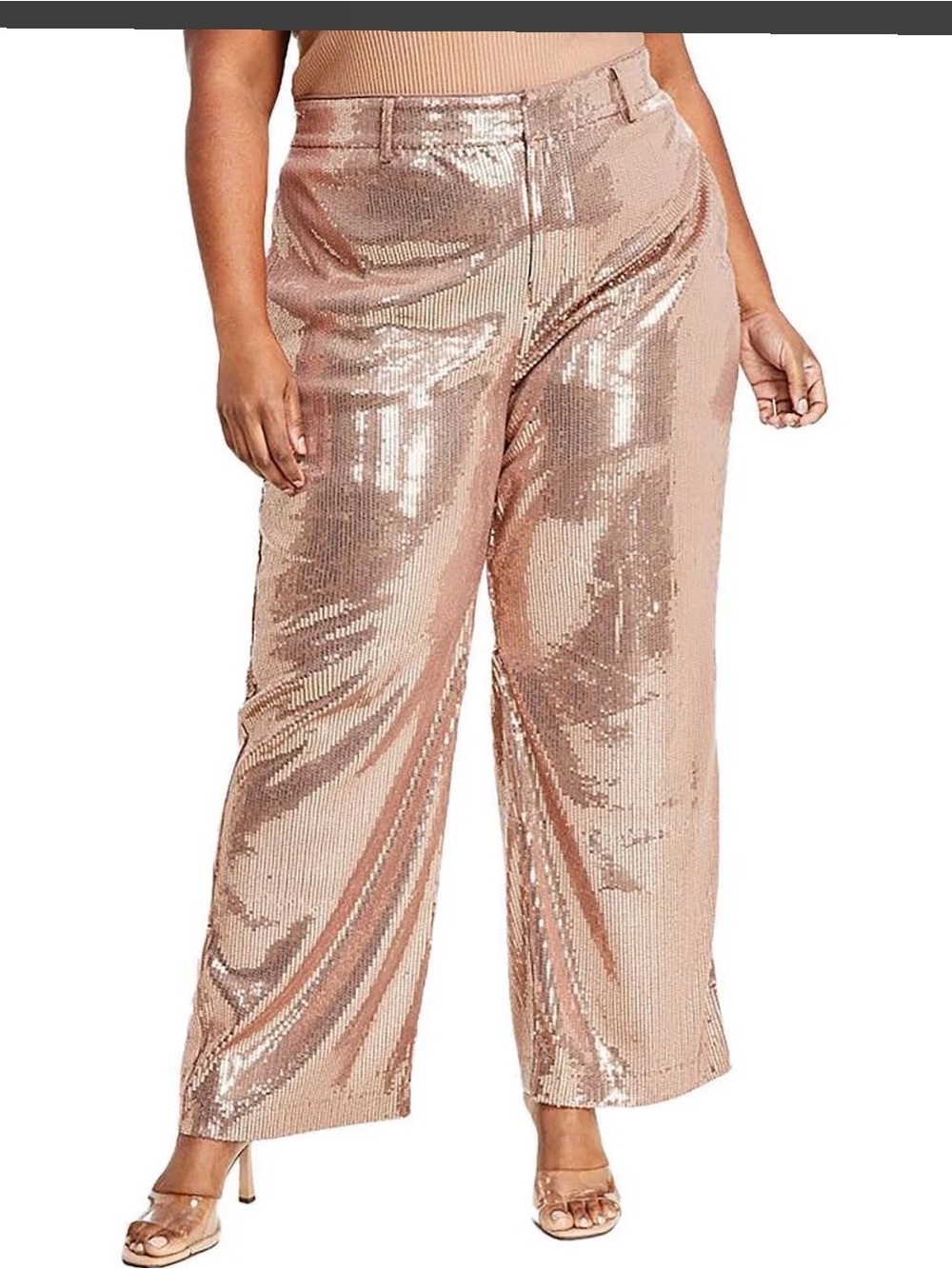 Nina Parker Sequin Wide-Leg Pants in Rose Gold 16w Pageant Cruise Formal